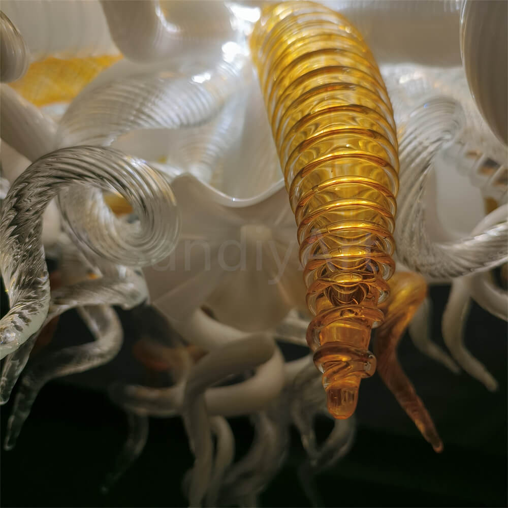 Gold and white color blown art glass chandelier luxury style