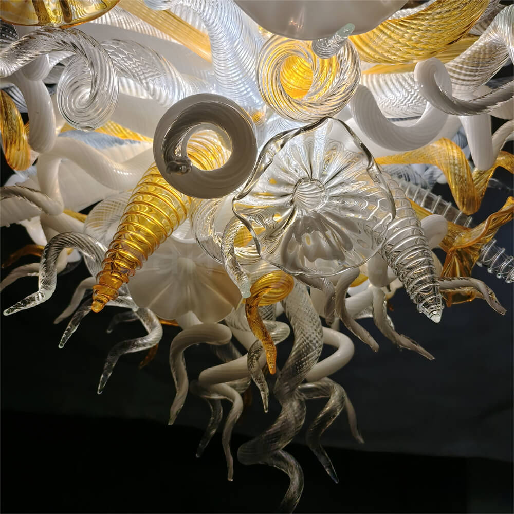 Gold and white color blown art glass chandelier luxury style