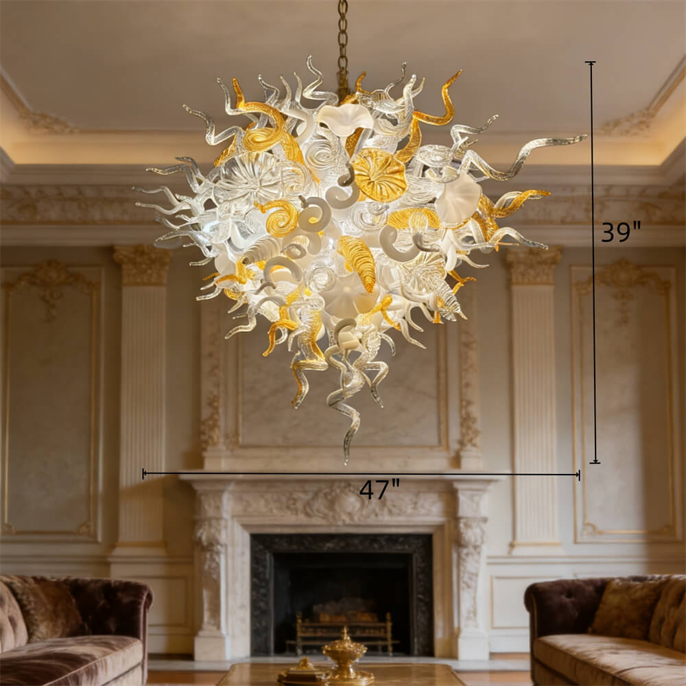 Gold and white color blown art glass chandelier luxury style