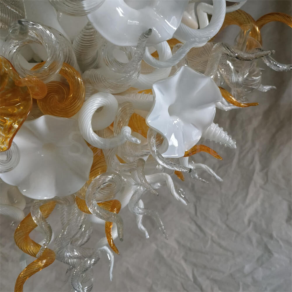 Gold and white color blown art glass chandelier luxury style