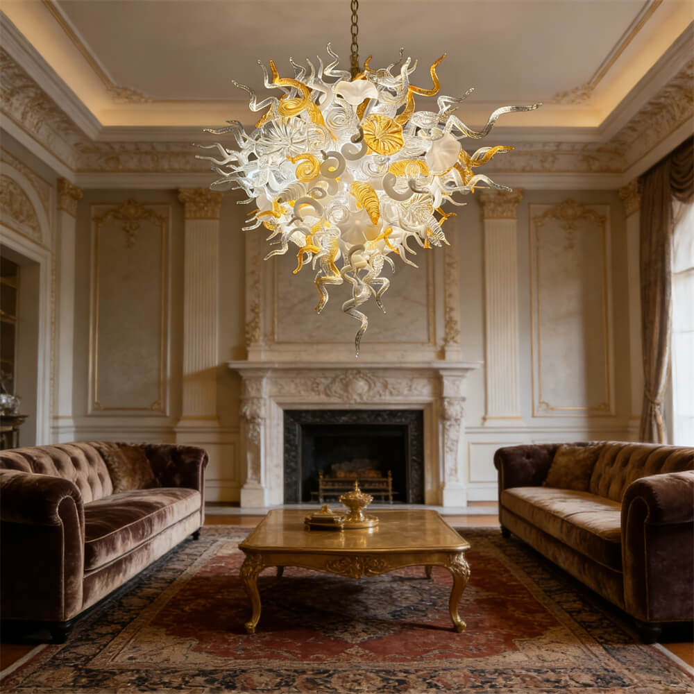 Gold and white color blown art glass chandelier luxury style