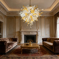 Gold and white color blown art glass chandelier luxury style