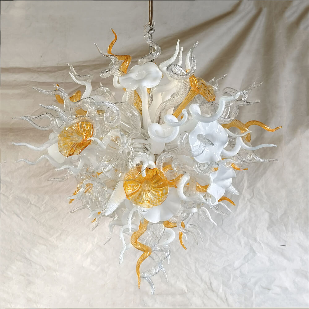 Gold and white color blown art glass chandelier luxury style