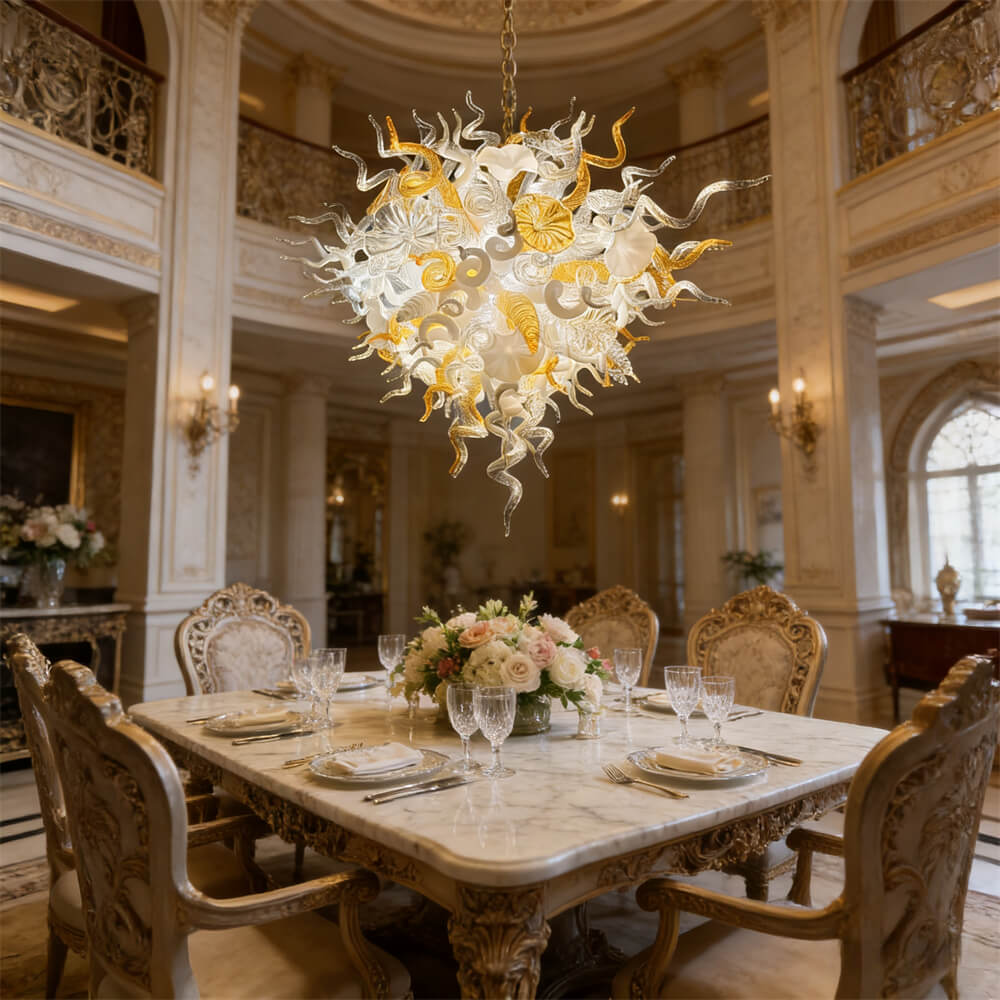 Gold and white color blown art glass chandelier luxury style
