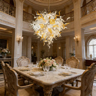 Gold and white color blown art glass chandelier luxury style