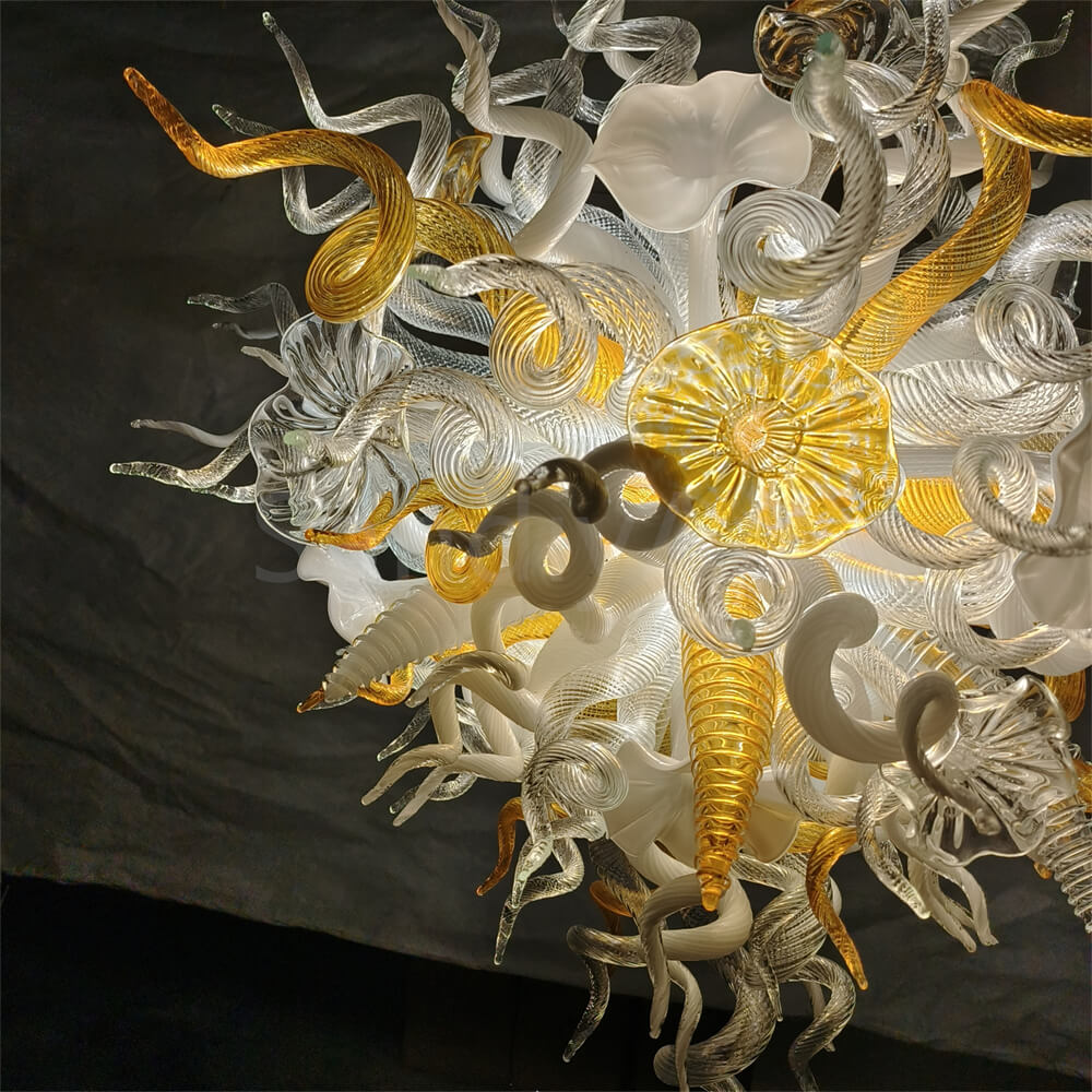 Gold and white color blown art glass chandelier luxury style
