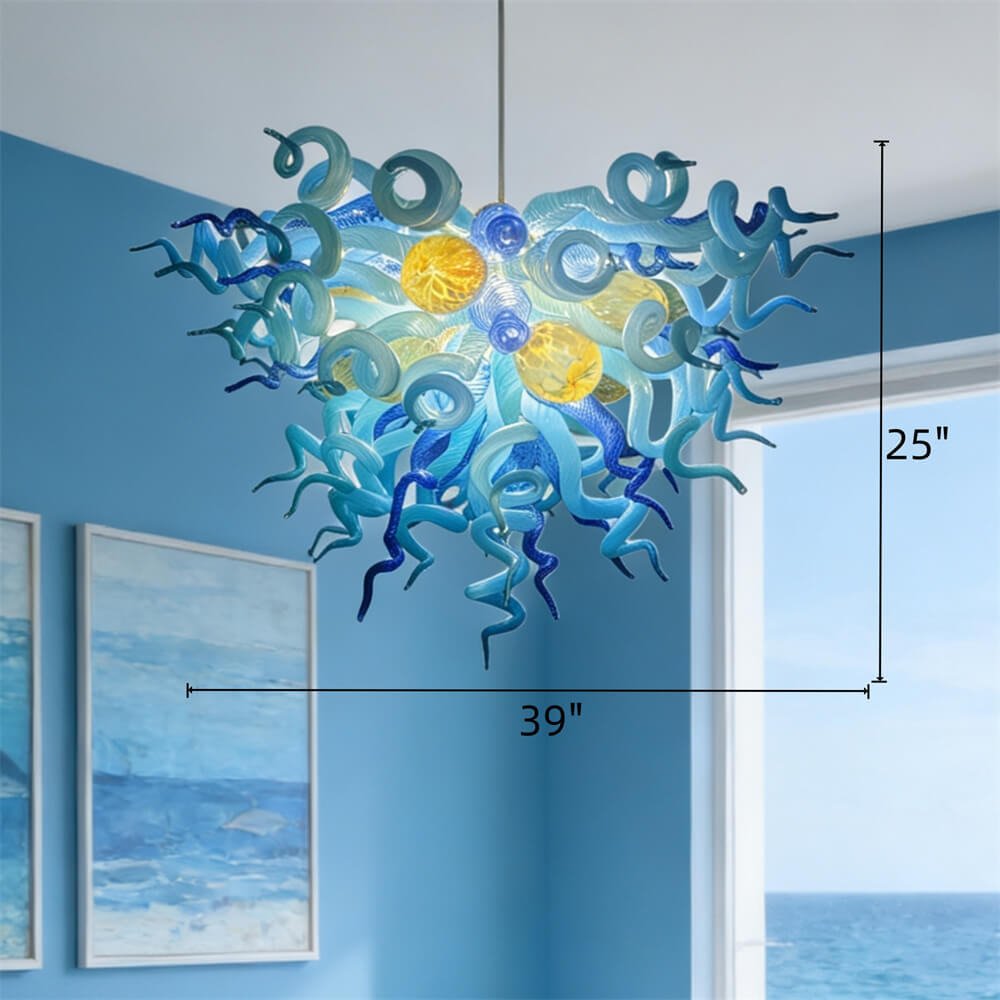 Hand made blown blue color foyer chandelier modern