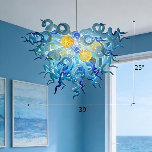 Hand made blown blue color foyer chandelier modern