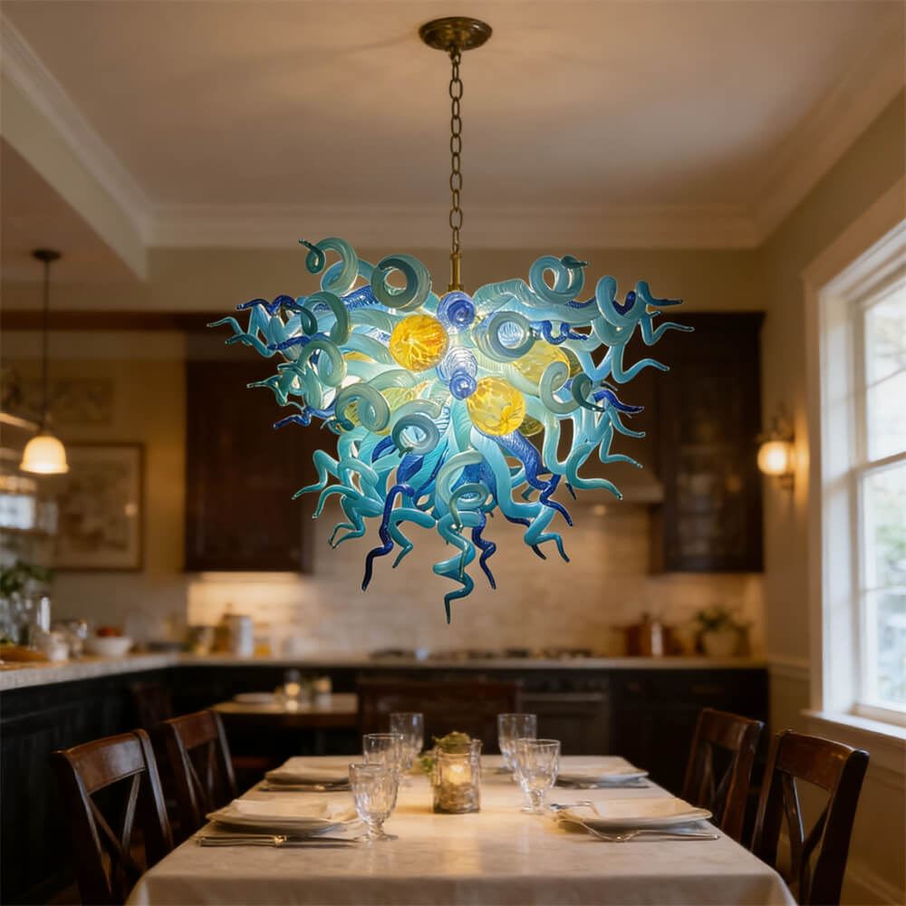 Hand made blown blue color foyer chandelier modern