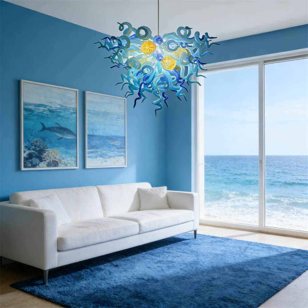 Hand made blown blue color foyer chandelier modern