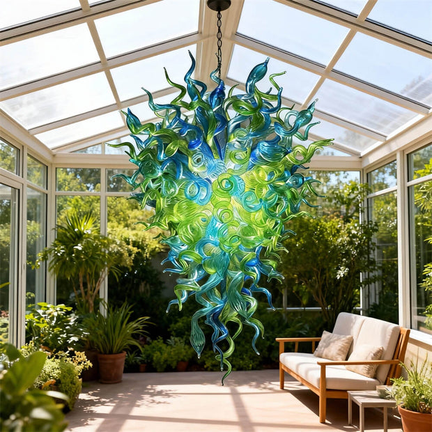 Green color hand made blown Glass Chandelier natural style lighting