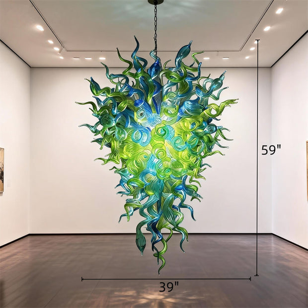 Green color hand made blown Glass Chandelier natural style lighting