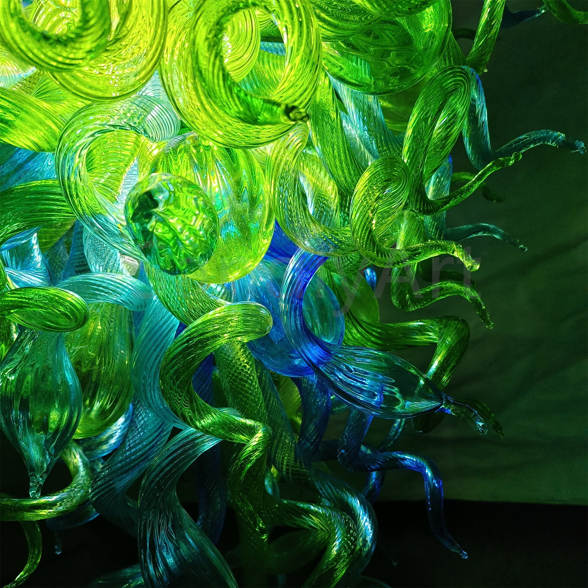 Green color hand made blown Glass Chandelier natural style lighting