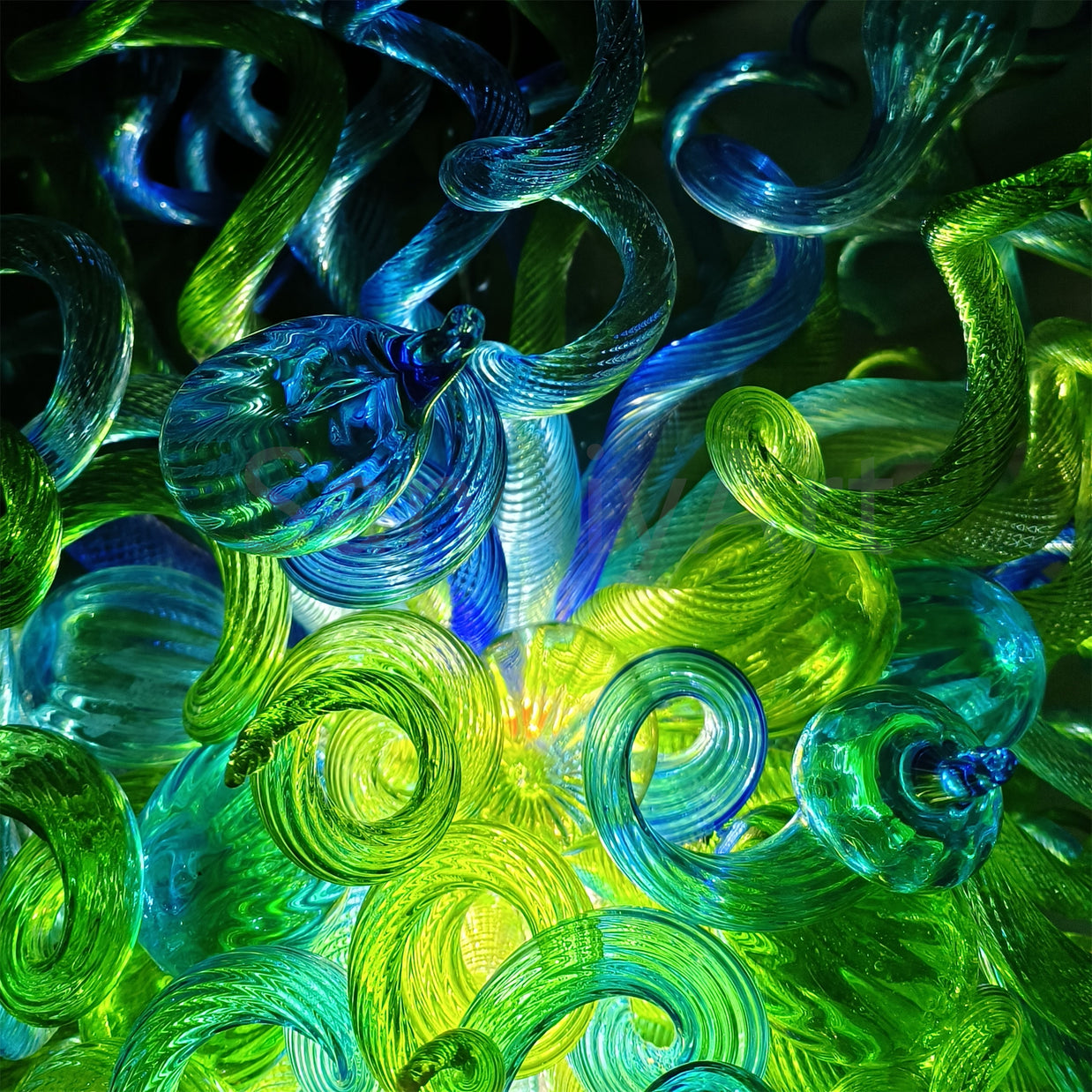 Green color hand made blown Glass Chandelier natural style lighting