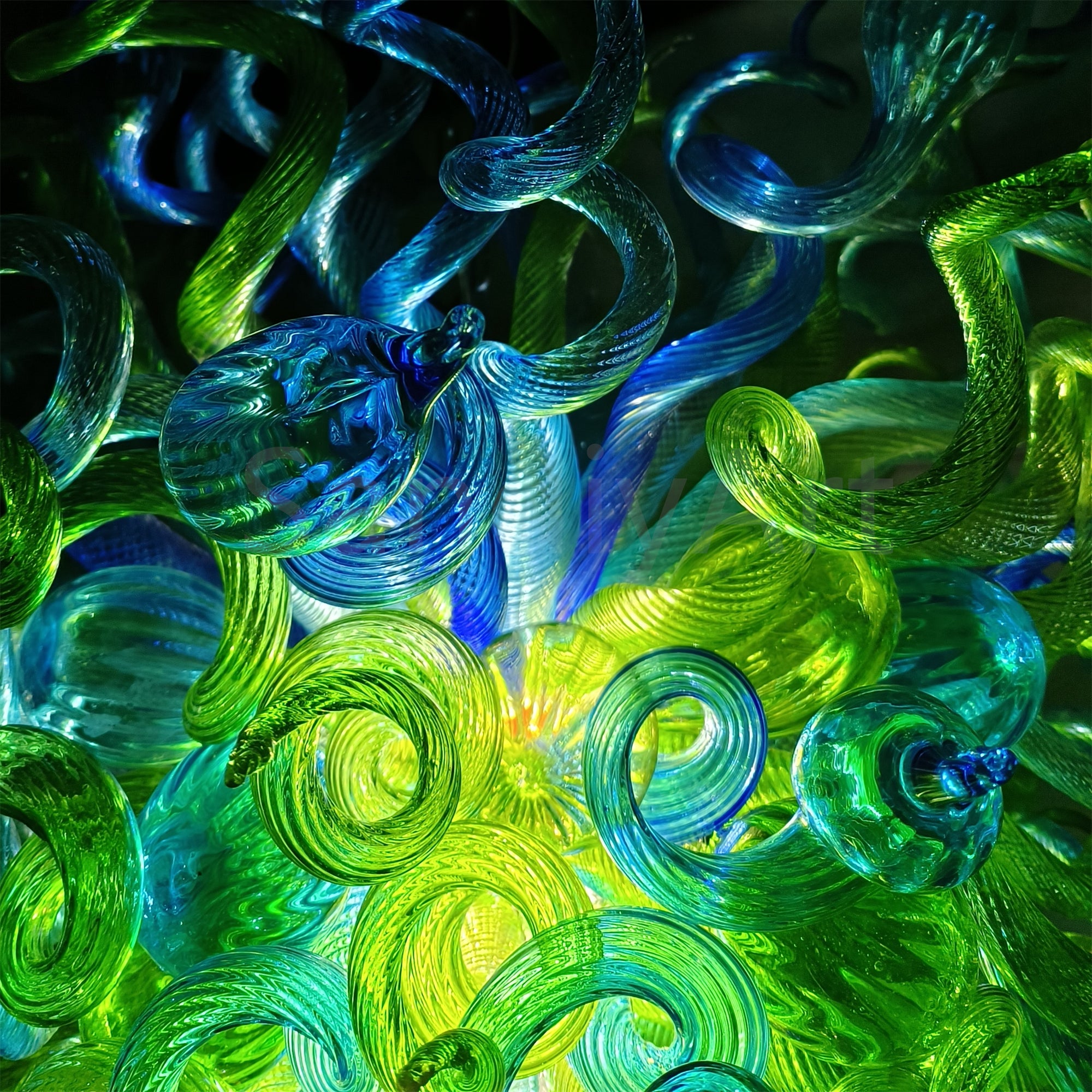 Green color hand made blown Glass Chandelier natural style lighting