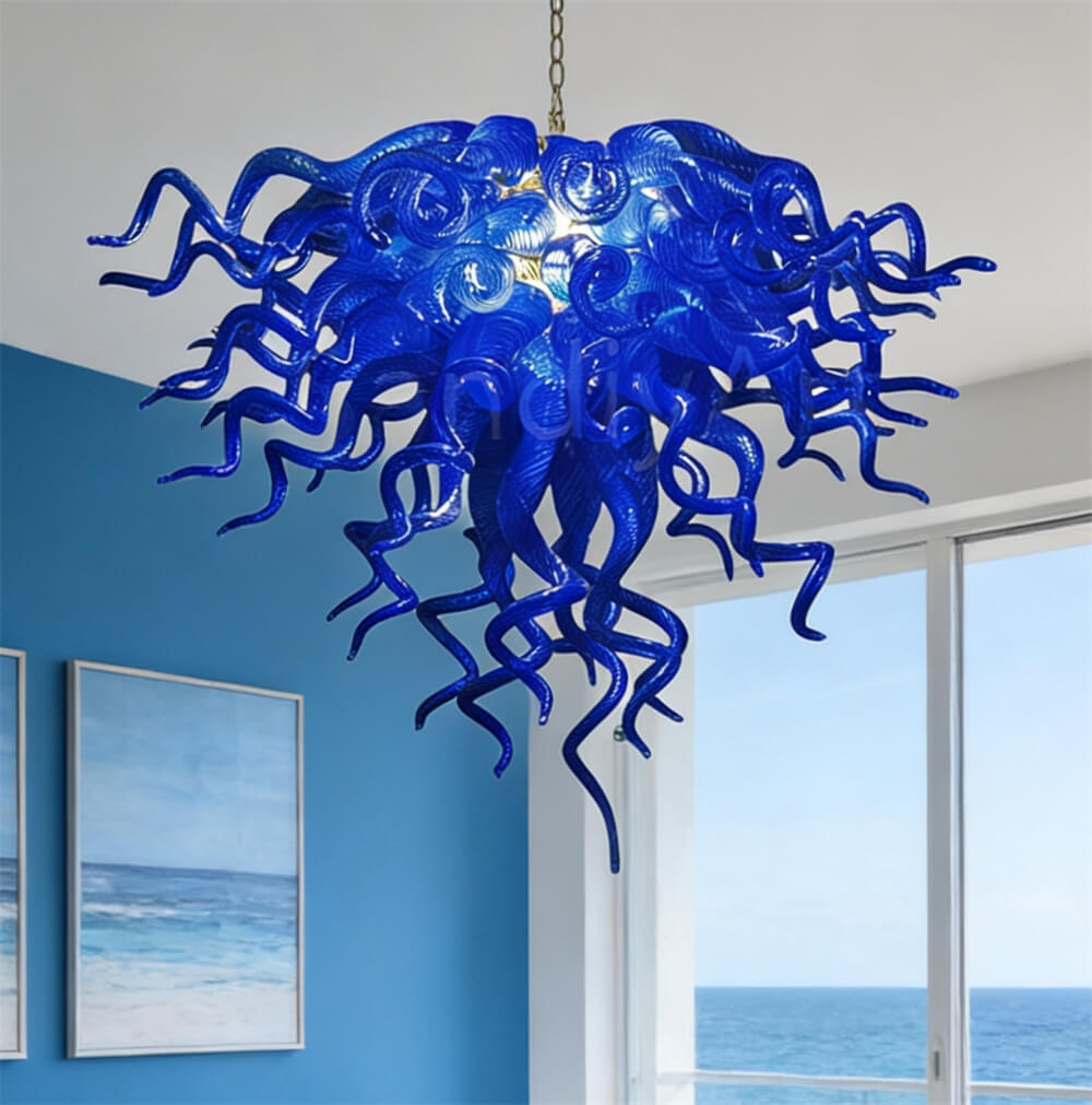 Dark blue color art blown glass LED Pendant Light dining room decoration