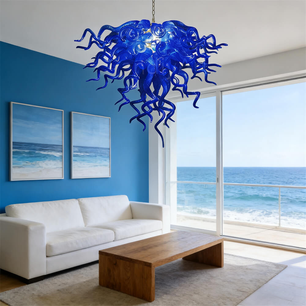 Dark blue color art blown glass LED Pendant Light dining room decoration
