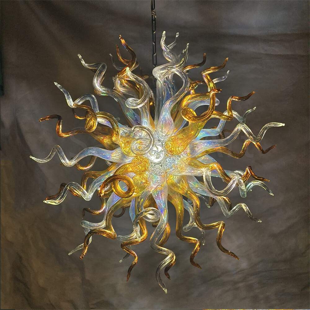 Gold and clear with rainbow color blown glass Luxury Ceiling Chandelier
