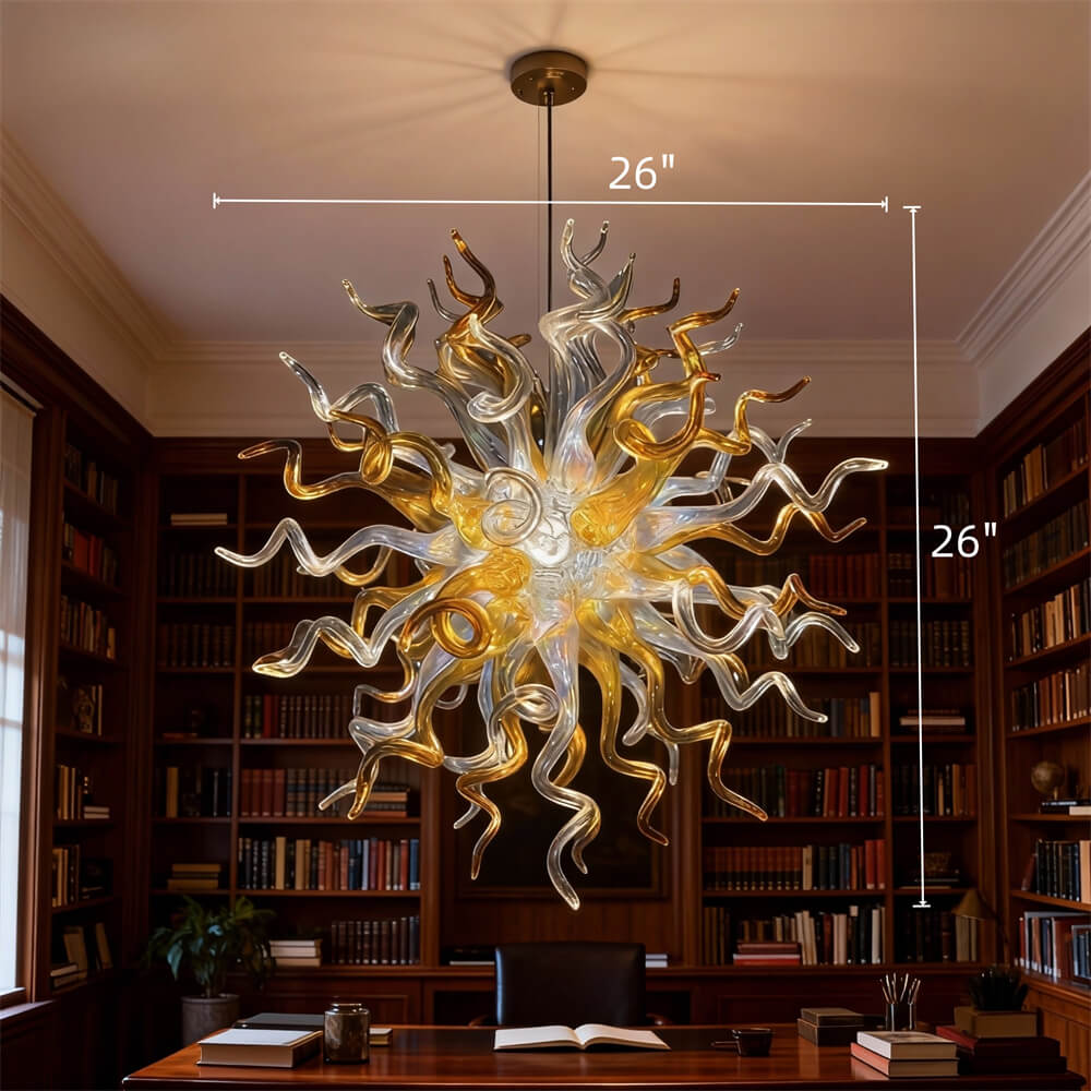 Gold and clear with rainbow color blown glass Luxury Ceiling Chandelier