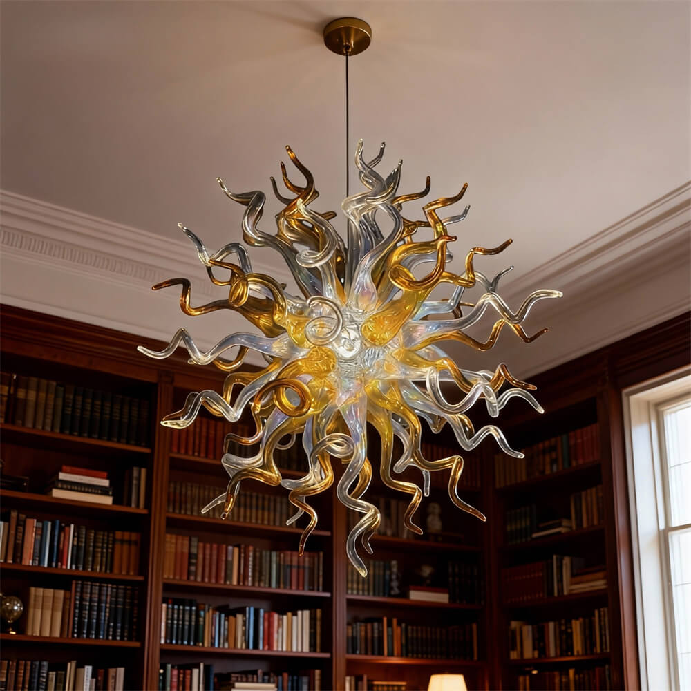 Gold and clear with rainbow color blown glass Luxury Ceiling Chandelier