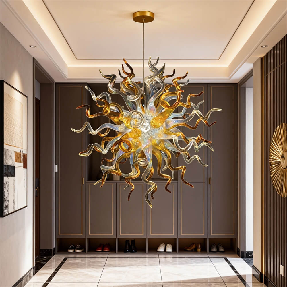 Gold and clear with rainbow color blown glass Luxury Ceiling Chandelier