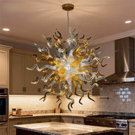 Gold and clear with rainbow color blown glass Luxury Ceiling Chandelier
