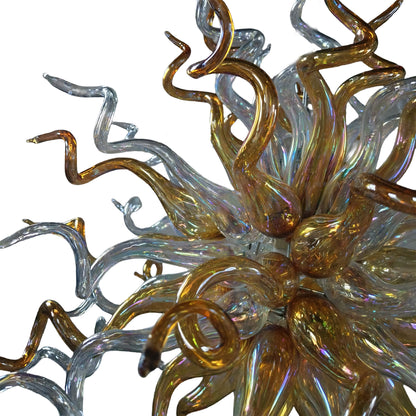 Gold and clear with rainbow color blown glass Luxury Ceiling Chandelier
