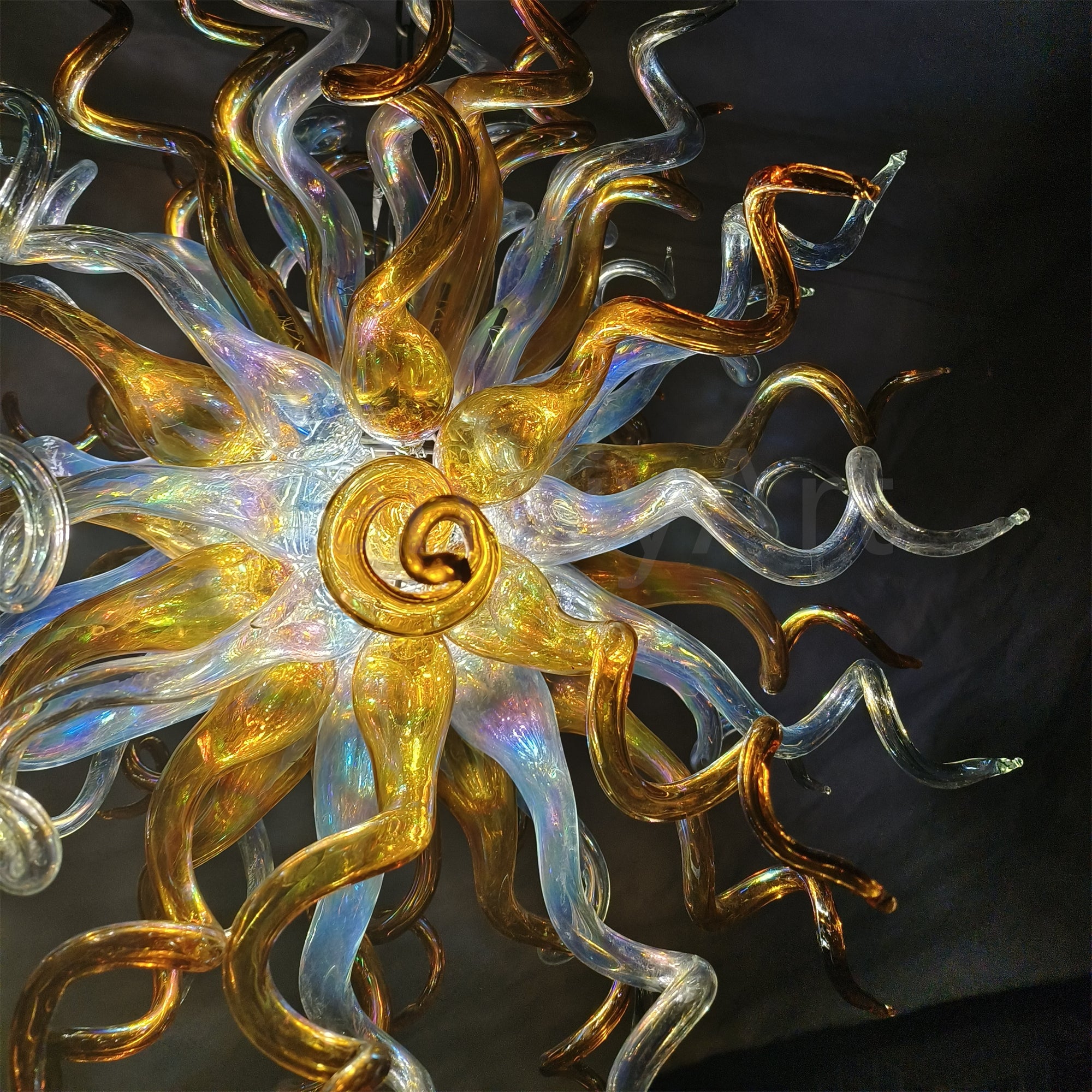 Gold and clear with rainbow color blown glass Luxury Ceiling Chandelier