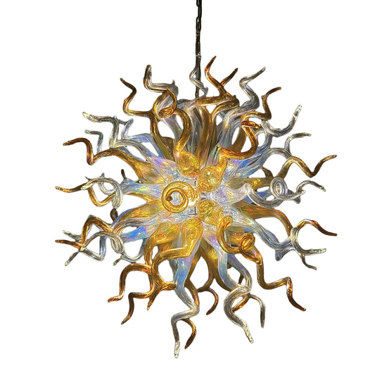 Gold and clear with rainbow color blown glass Luxury Ceiling Chandelier