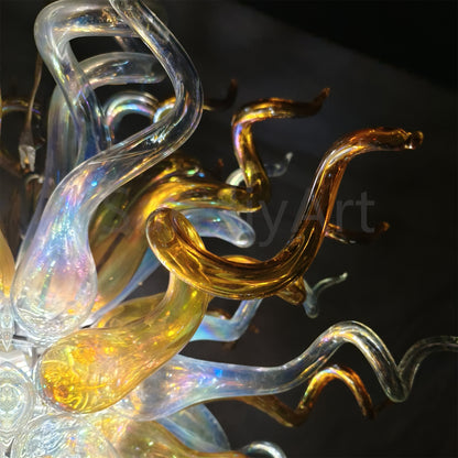 Gold and clear with rainbow color blown glass Luxury Ceiling Chandelier