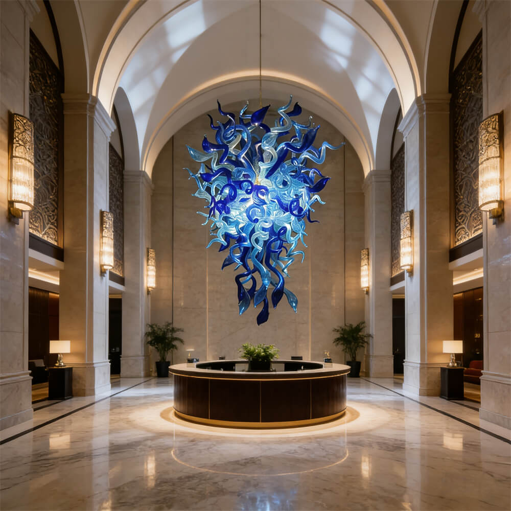 Ocean blue color hand blown glass luxury chandelier custom design