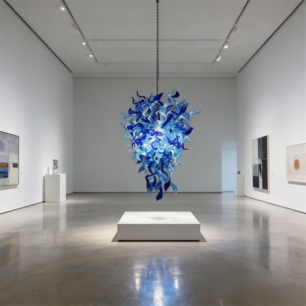 Ocean blue color hand blown glass luxury chandelier custom design