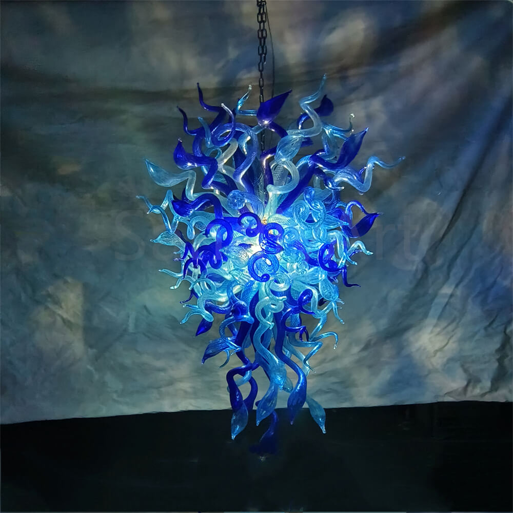 Ocean blue color hand blown glass luxury chandelier custom design
