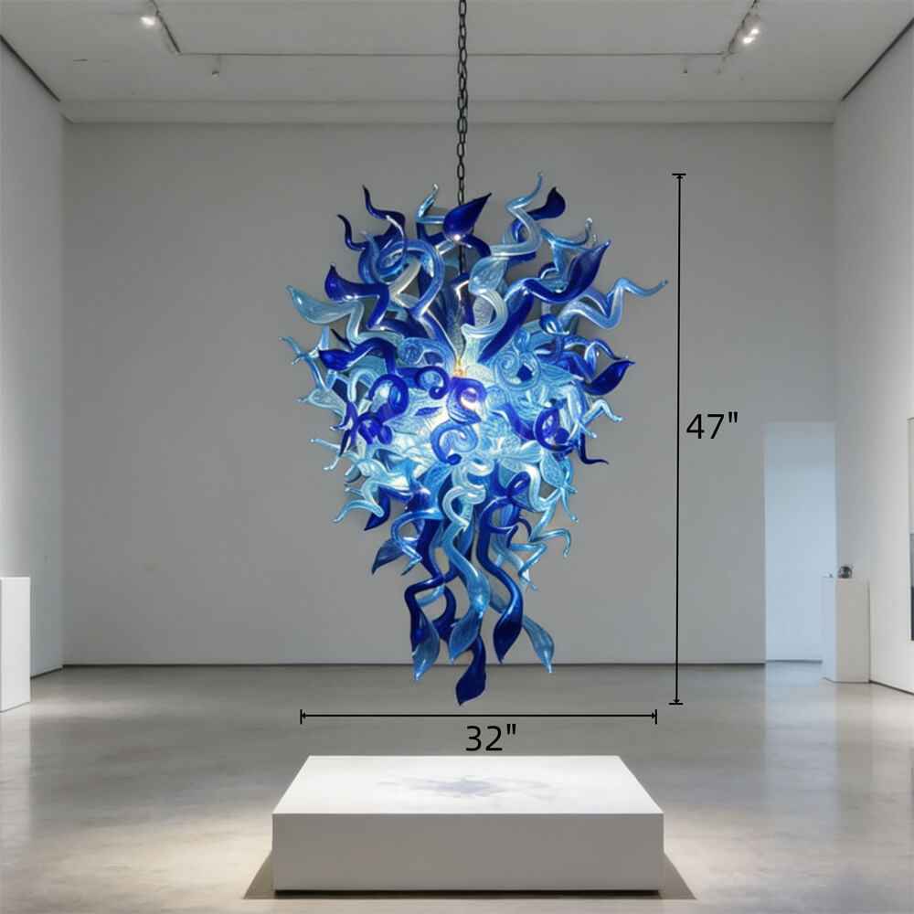 Ocean blue color hand blown glass luxury chandelier custom design