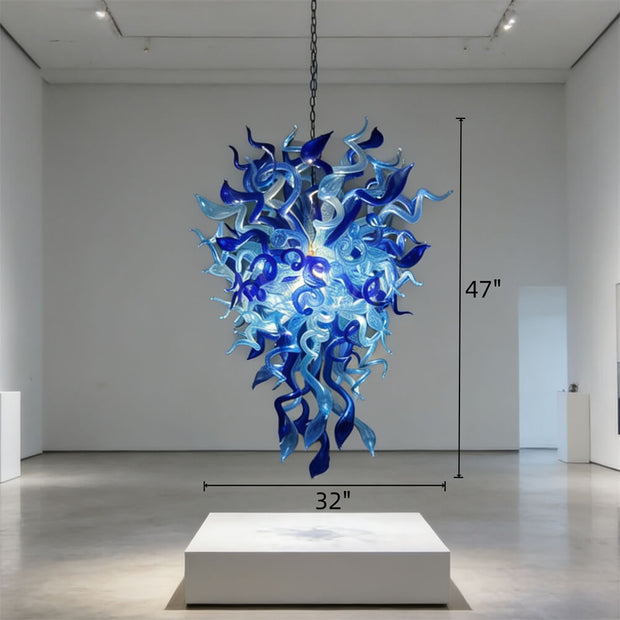 Ocean blue color hand blown glass luxury chandelier custom design