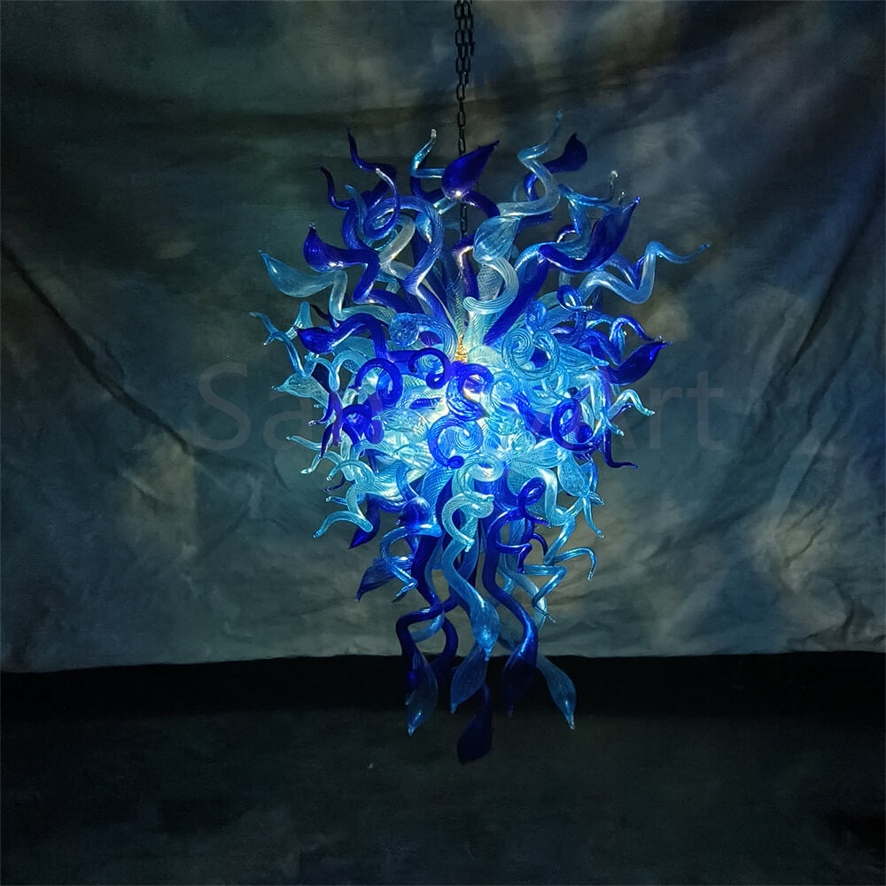 Ocean blue color hand blown glass luxury chandelier custom design