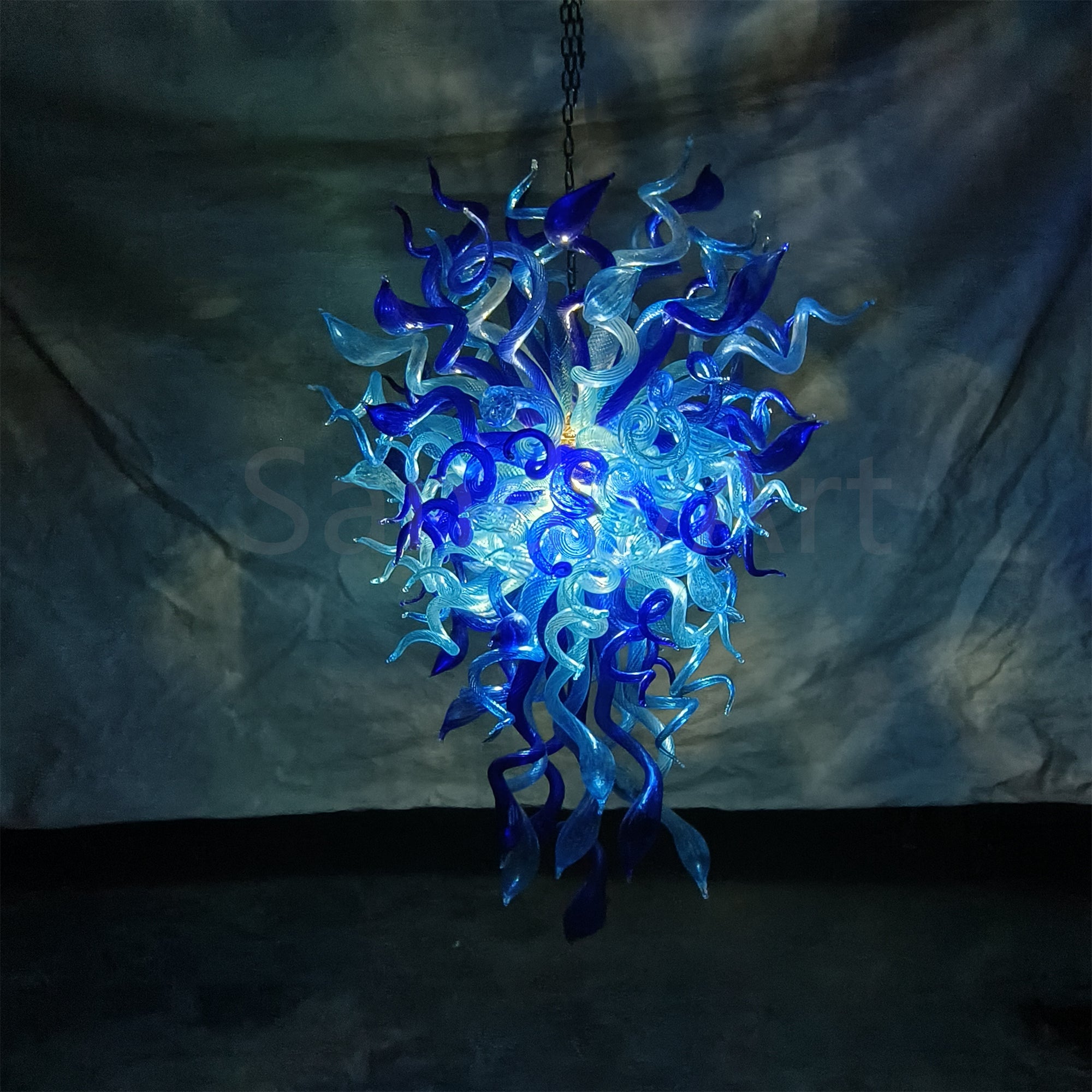 Ocean blue color hand blown glass Luxury Chandelier custom design