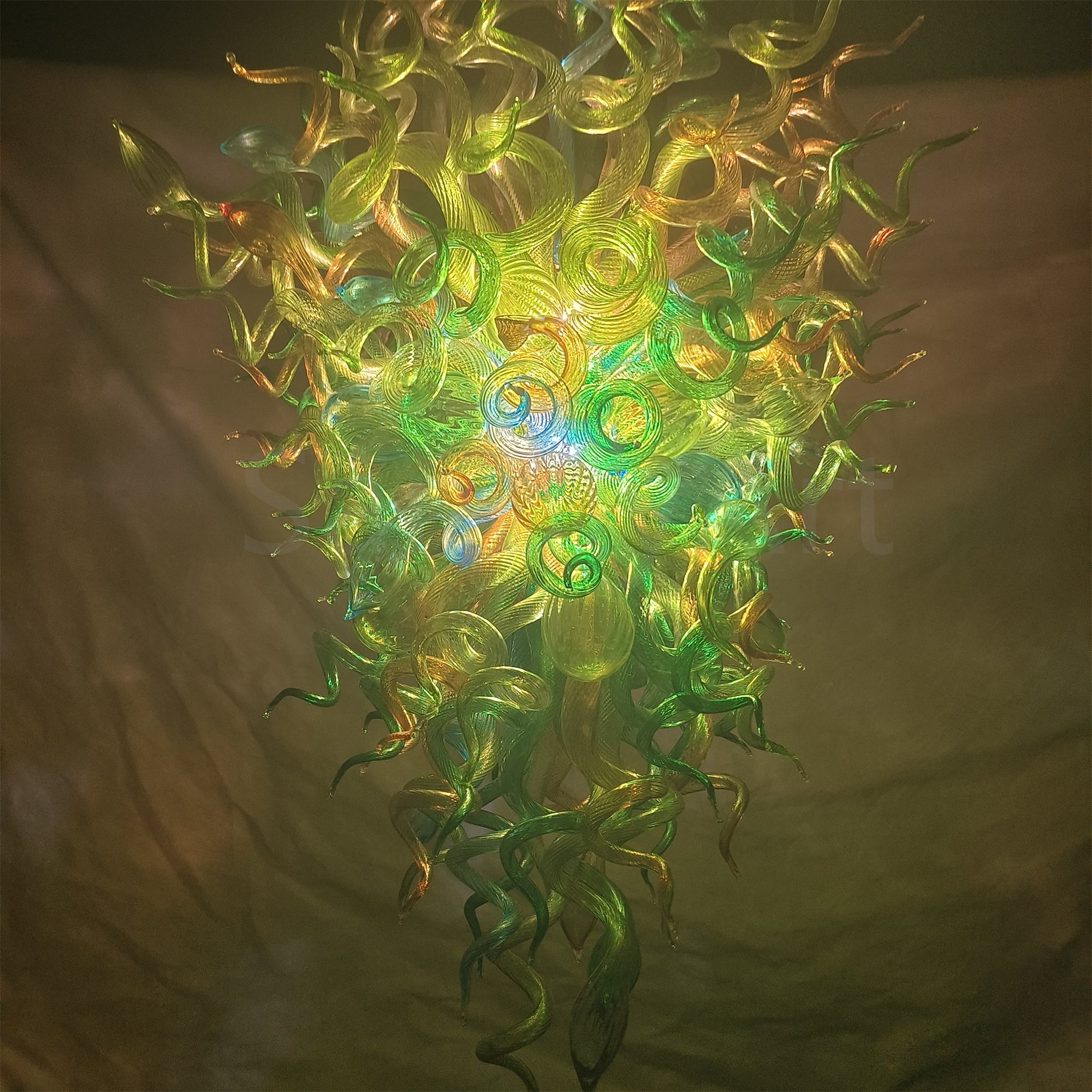 Natural shape and color glass chandelier green color for villa hotel decoration