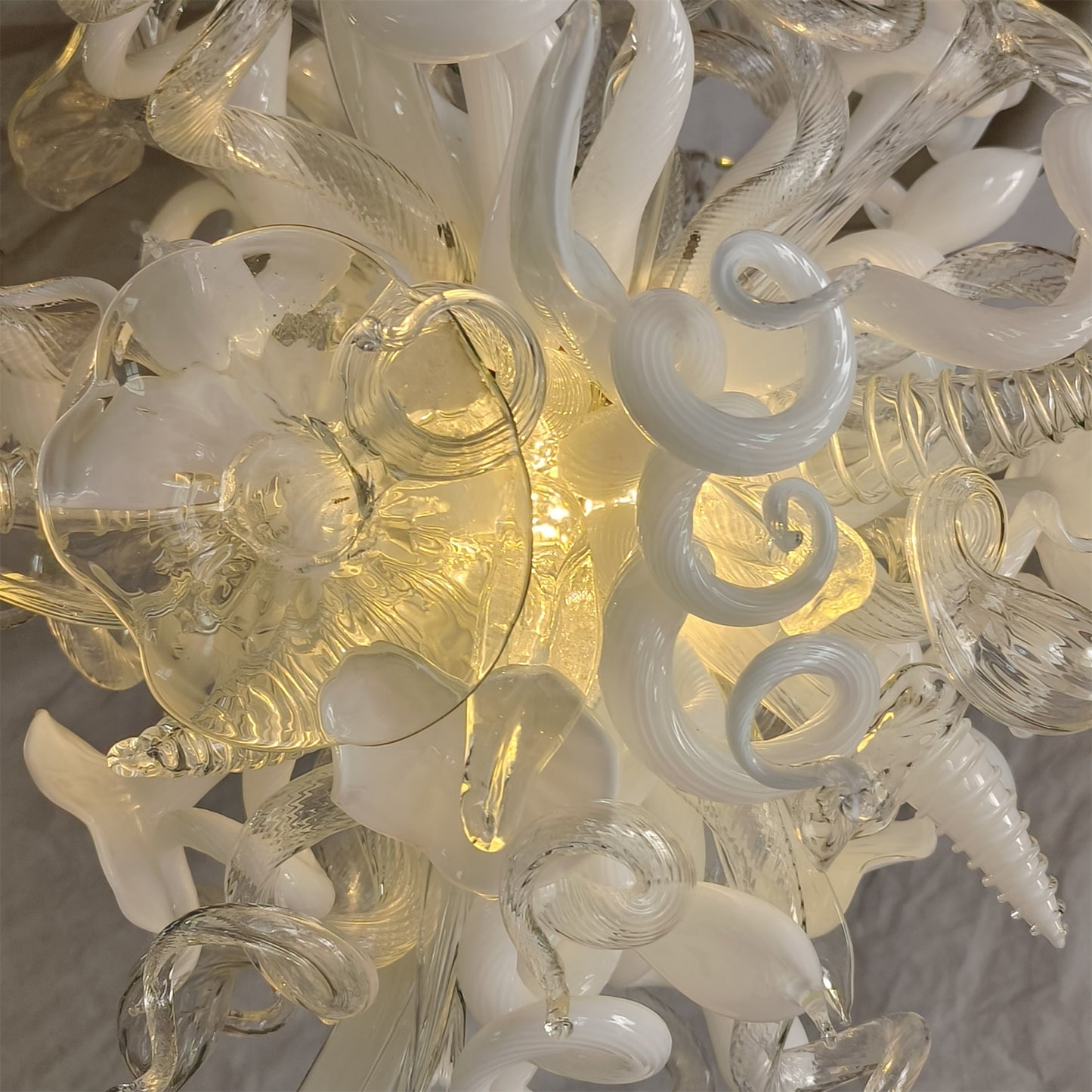 Hand made blown contemporary blown glass chandelier white color for dining room