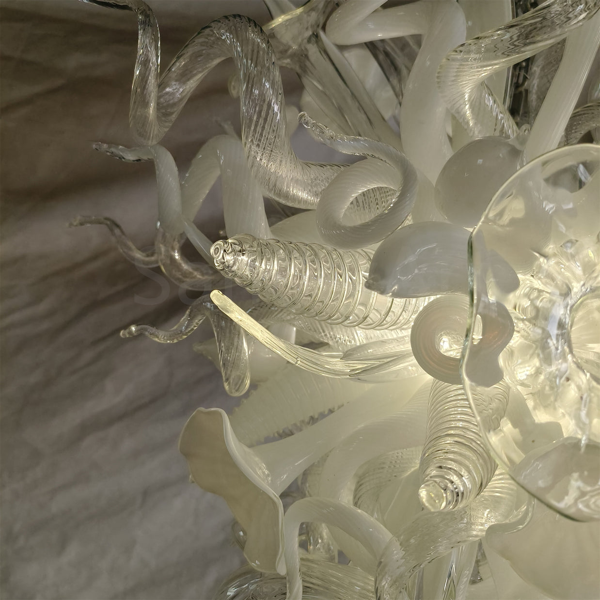 Hand made blown contemporary blown glass chandelier white color for dining room