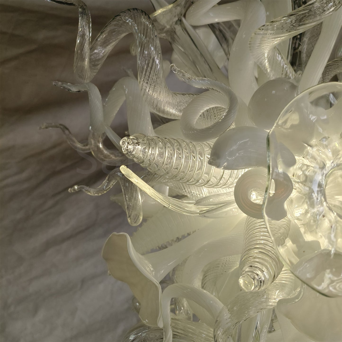 Hand made blown contemporary blown glass chandelier white color for dining room