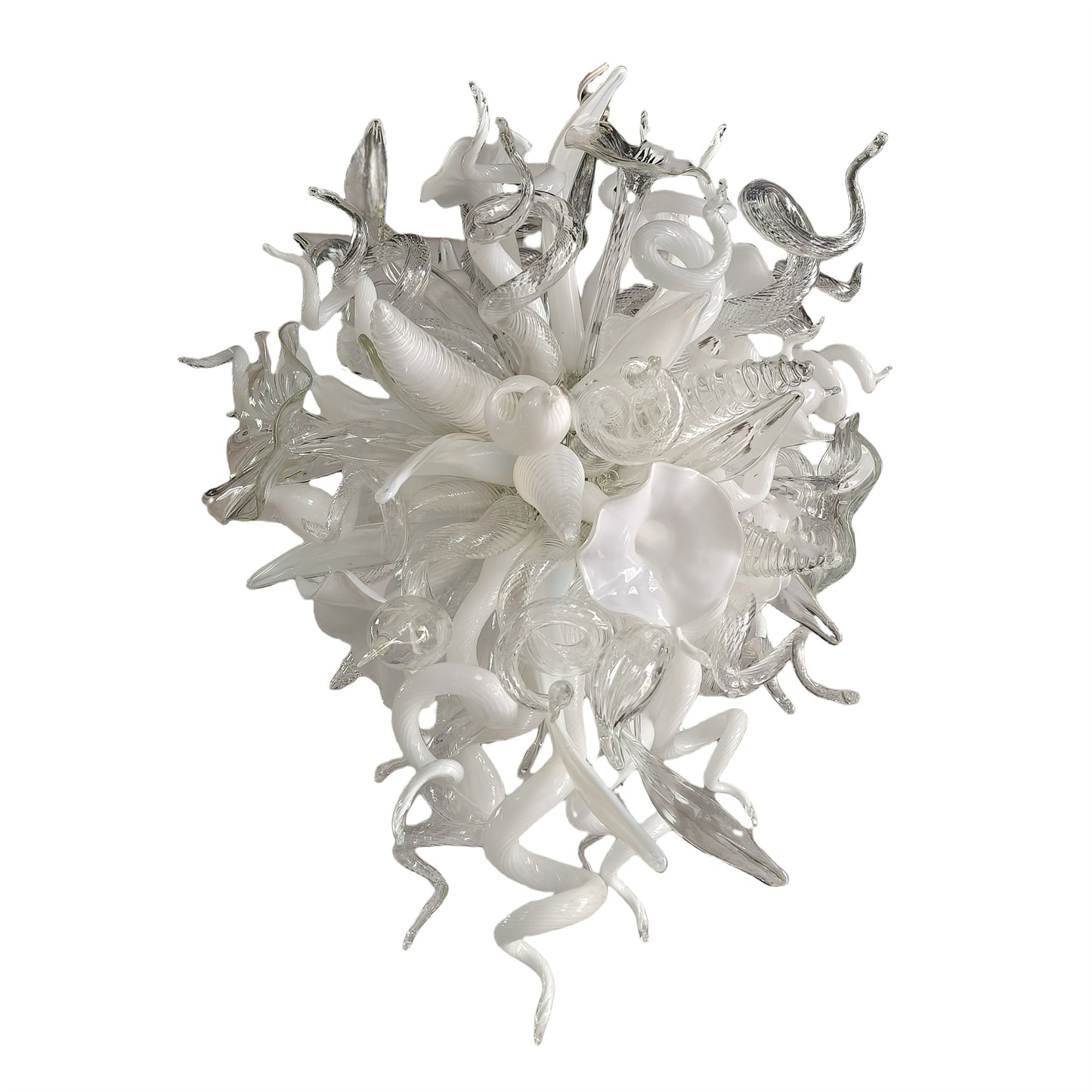 Hand made blown contemporary blown glass chandelier white color for dining room
