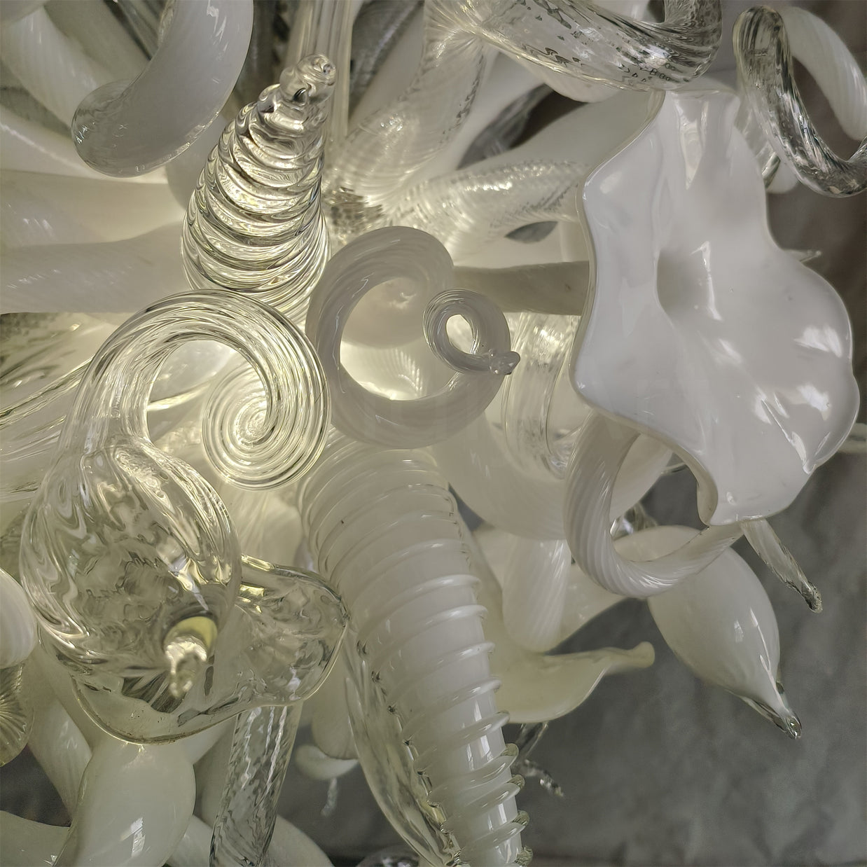 Hand made blown contemporary blown glass chandelier white color for dining room