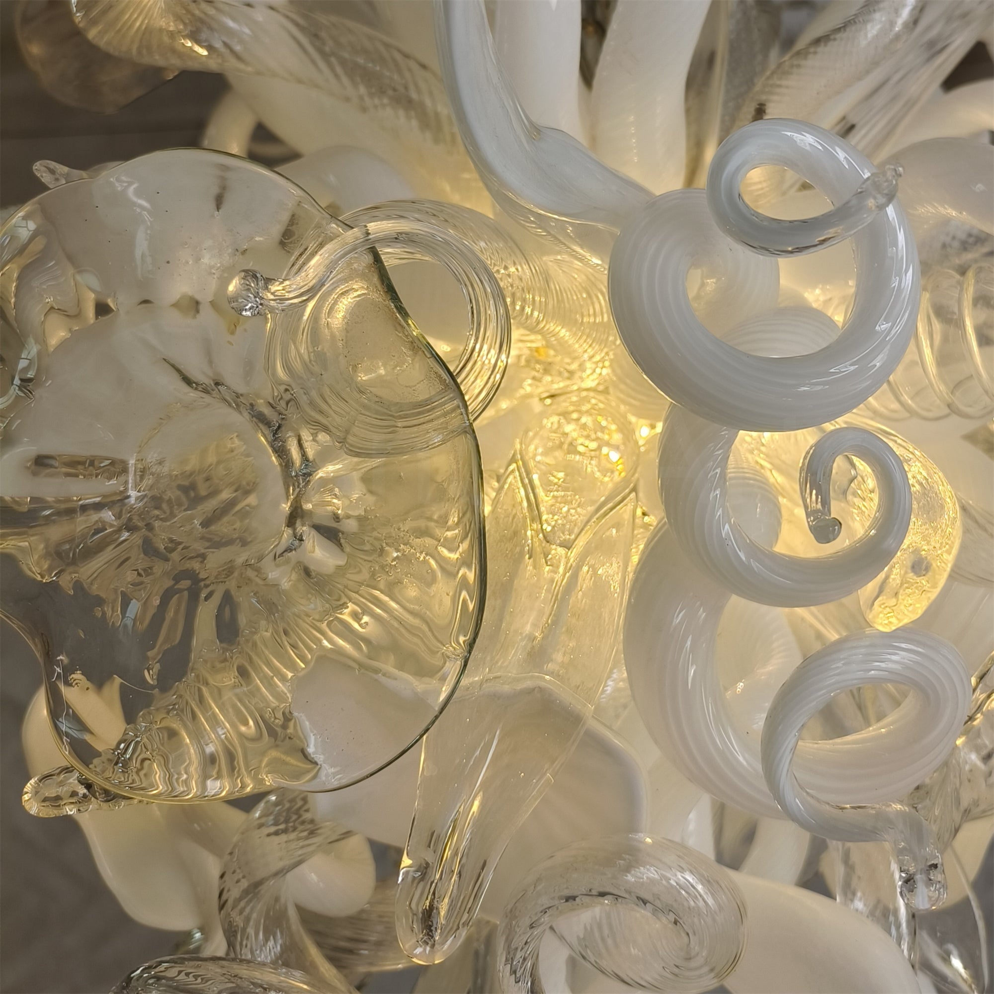 Hand made blown contemporary blown glass chandelier white color for dining room