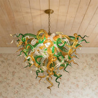 Green and amber color hand made blown glass ceiling light