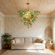 Green and amber color hand made blown glass ceiling light