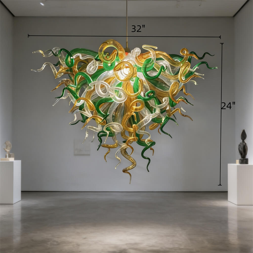 Green and amber color hand made blown glass ceiling light