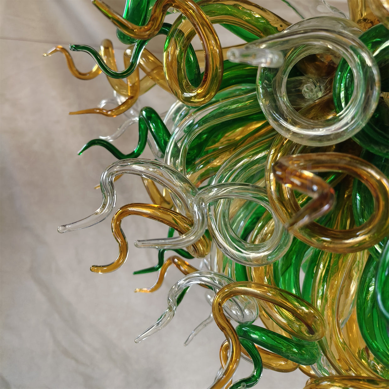 Green and amber color hand made blown glass ceiling light