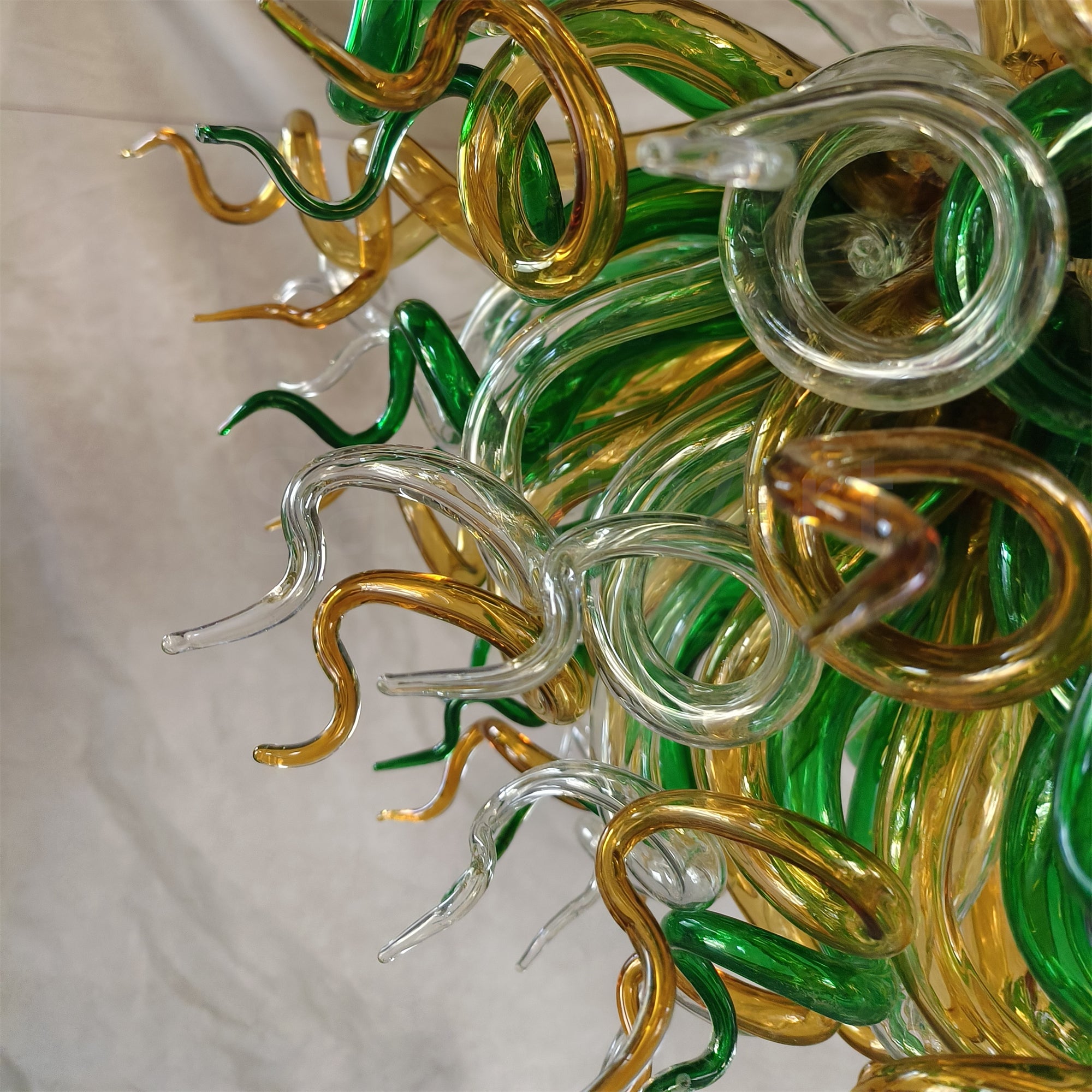 Green and amber color hand made blown glass ceiling light