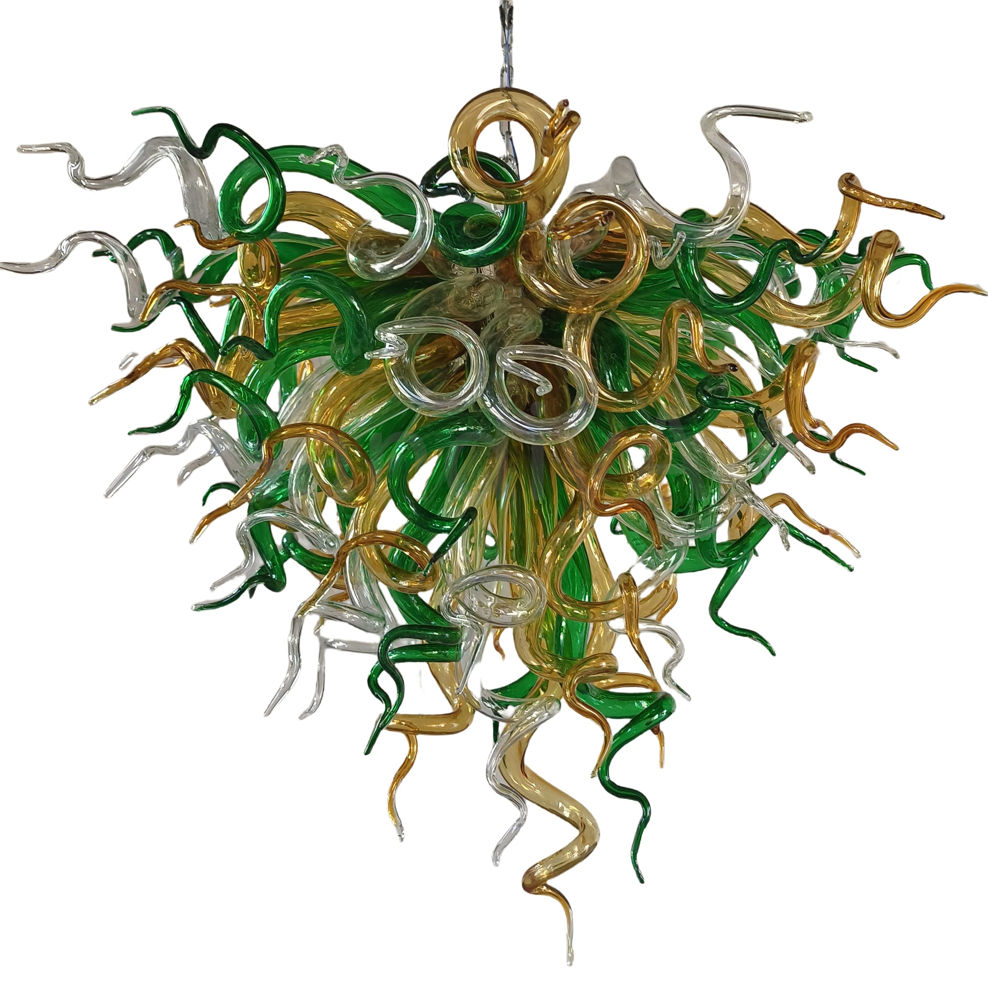 Green and amber color hand made blown glass ceiling light